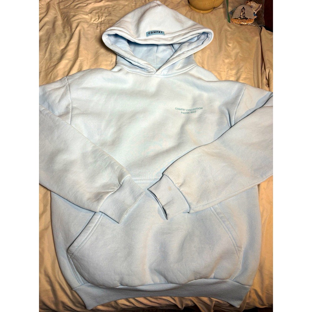 Comfrt Pastel Edit Light Blue Pullover Hooded Hoodie w/ Pockets Logo Size S